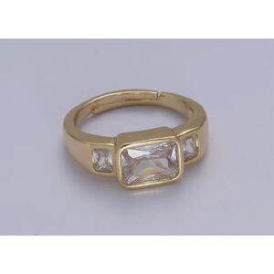 Big Square Cz Crystal Stone Gold Minimalist Stackable Ring Adjustable